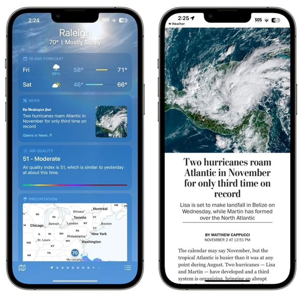 麻山苹果14维修分享iPhone 14手机如何看天气时顺带看新闻 