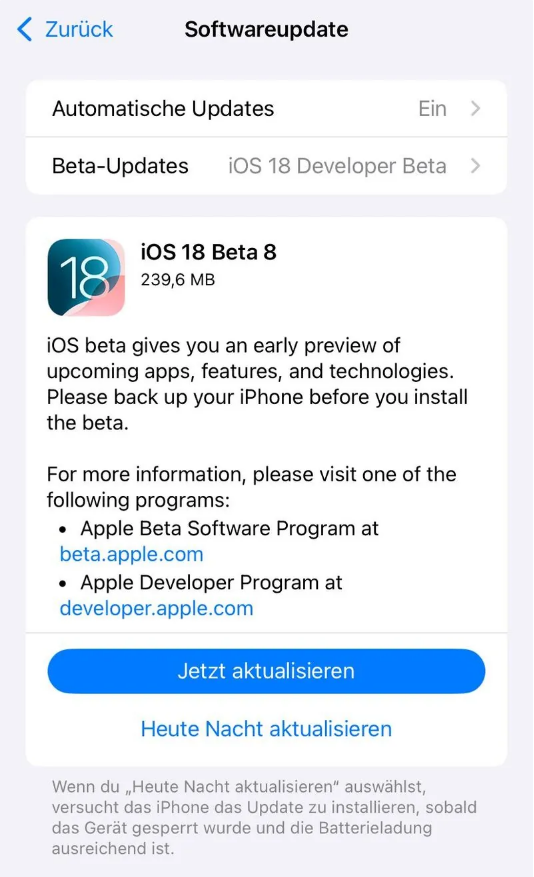 麻山苹果手机维修分享苹果 iOS / iPadOS 18 开发者预览版 Beta 8 发布 